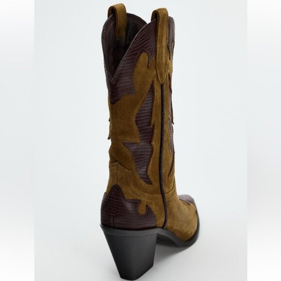 ZARA HEELED COMBINATION SUEDE KNEE HIGH BOOTS - Picture 4 of 5